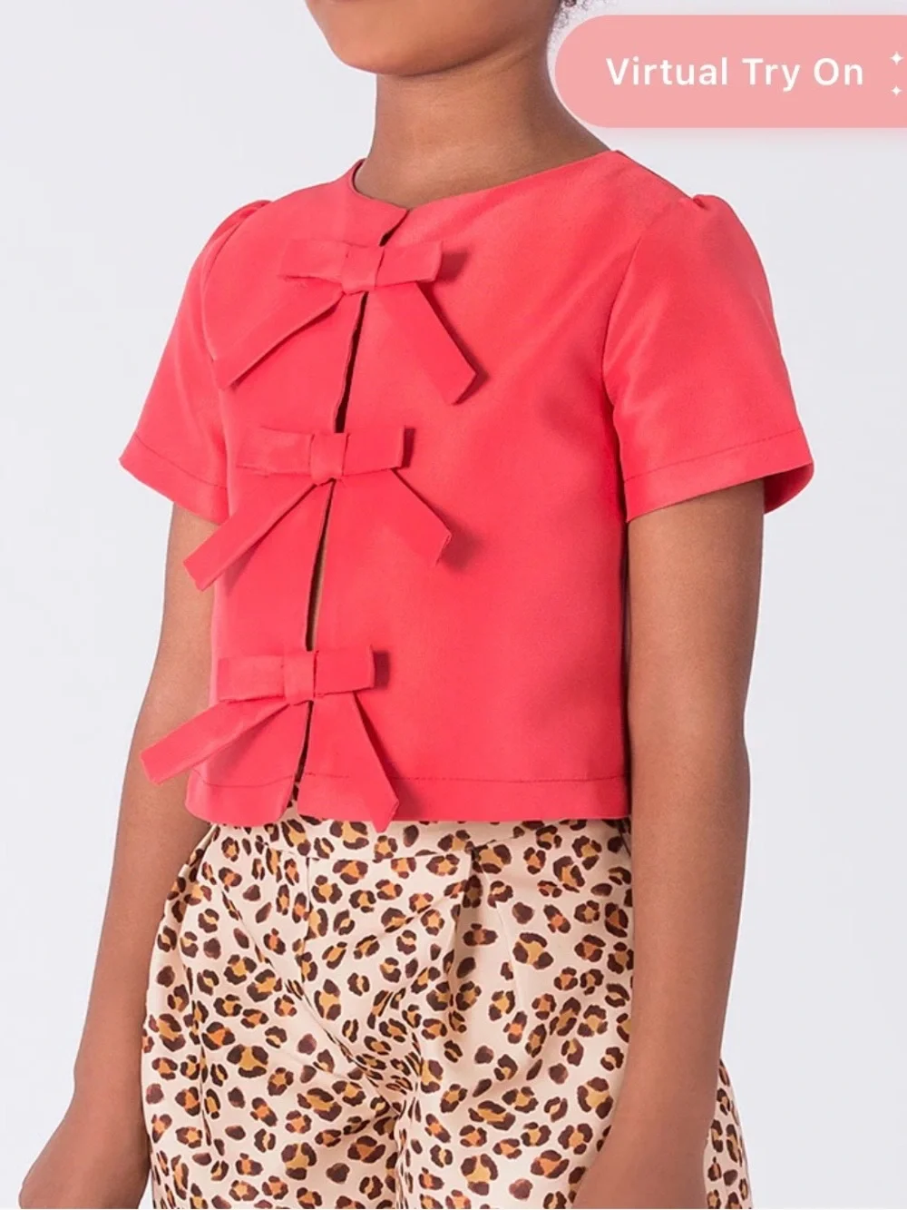 Girls Coral Bow-Front Top & Leopard Print Shorts Set